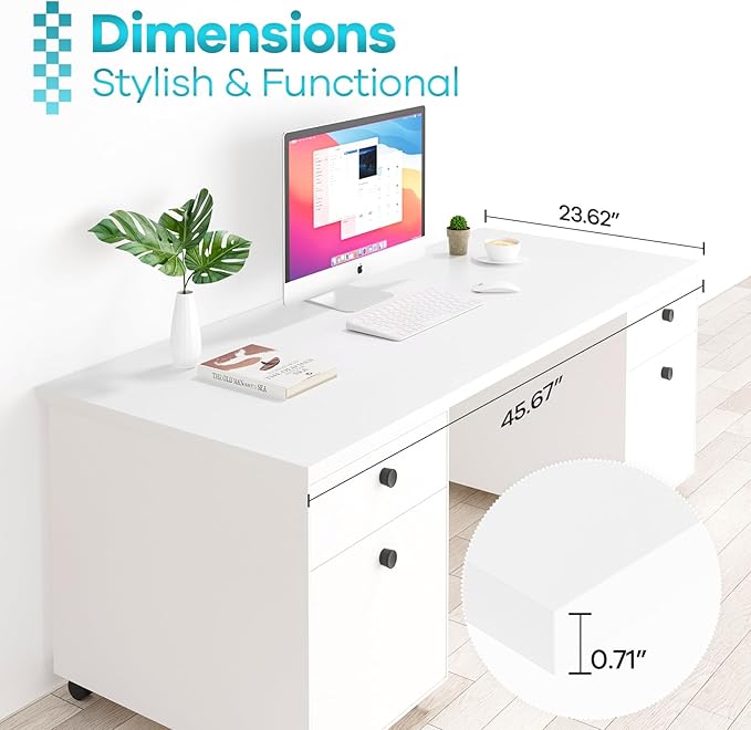 Kaboon 45.67"x23.62" White Table Top, Solid One-Piece Desktop, Reversible - Image 3