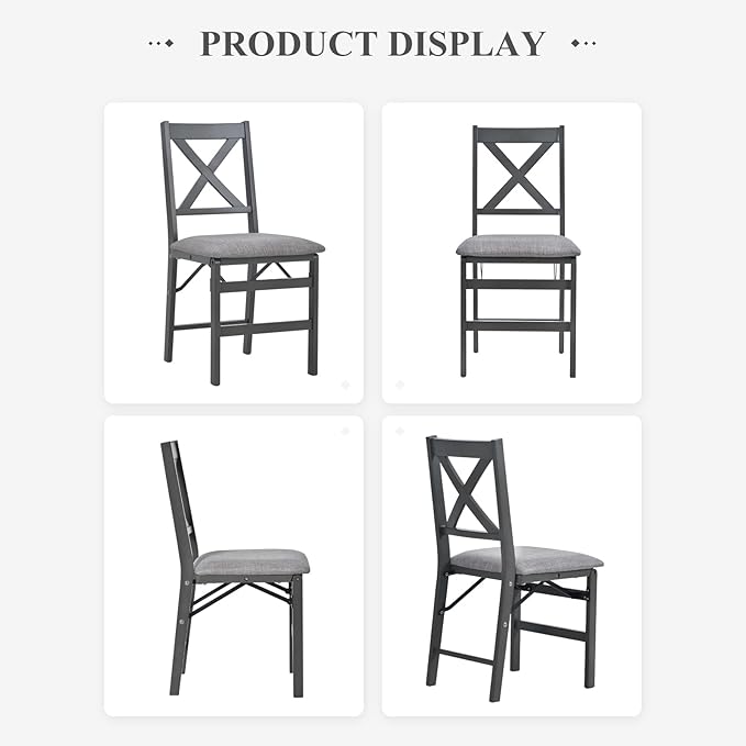 COLAMY Folding Dining Chairs Set of 2 – Dark Grey Upholstered Dining Room Chairs - Image 7