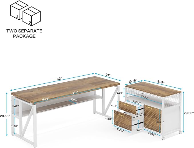 Tribesigns Office Desk with Drawers Sets, 63 inches L Shaped Computer Desk with - Image 2