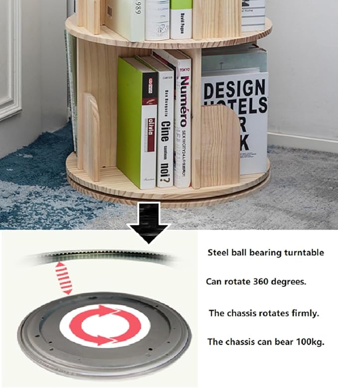 Heehee Wooden Rotating Bookshelf 360 Display Floor Standing Bookcase Storage - Image 4