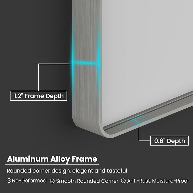Brushed Nickel Bathroom Mirror 60x40 Inch, Brushed Silver Metal Frame Mirror - Image 4