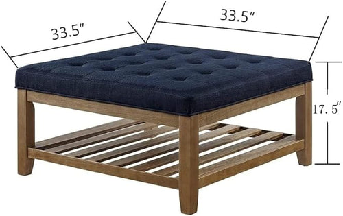 24KF Large Square Upholstered Tufted Linen Ottoman, Large Footrest Ottoman - Image 2