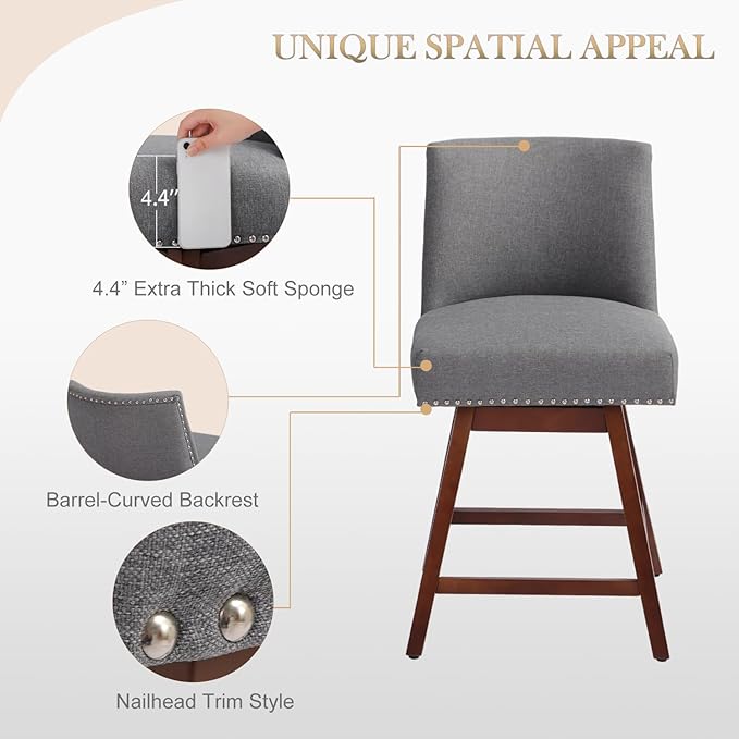Counter Height Barstools Set of 2, 360° Swivel Bar Stools - Image 5