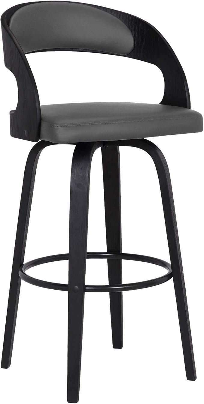 Armen Living Shelly 26" Counter Height Swivel Gray Faux Leather and Black Wood by ArmenLiving