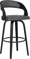 Armen Living Shelly 30" Bar Height Swivel Gray Faux Leather and Black Wood Bar by ArmenLiving
