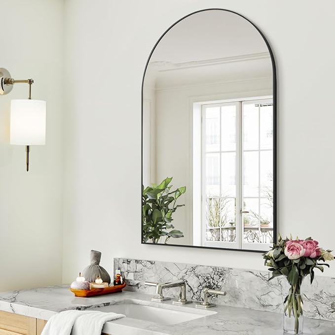 BEAUTYPEAK 24"x36" Arch Bathroom Mirror, Wall Mounted Vanity Metal Frame Mirror - Image 7