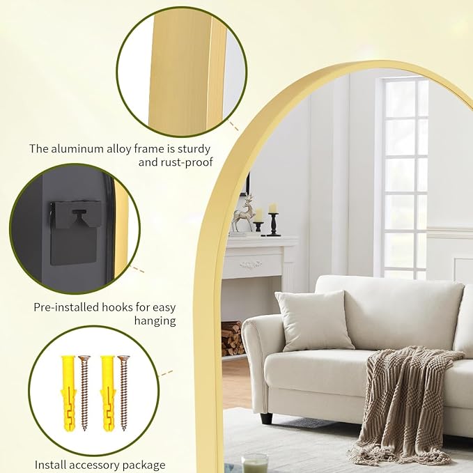 BEAUTYPEAK 20"x30" Arch Bathroom Mirror, Wall Mounted Vanity Metal Frame Mirror - Image 5