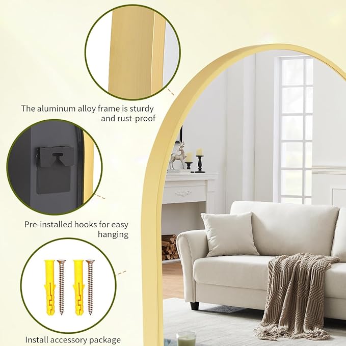 BEAUTYPEAK 24"x36" Arch Bathroom Mirror, Wall Mounted Vanity Metal Frame Mirror - Image 5