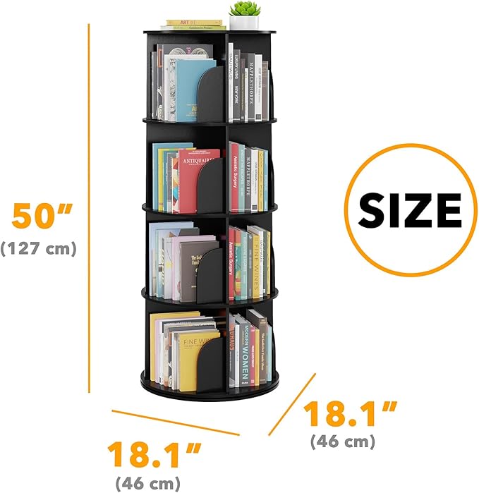 SpaceAid 4 Tier Rotating Bookshelf Tower, Spinning Bookcase Lazy Susan - Image 2