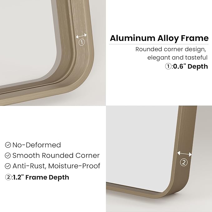 Bronze Bathroom Mirror 22x30 Inch, Brushed Bronze Metal Frame Mirror - Image 4