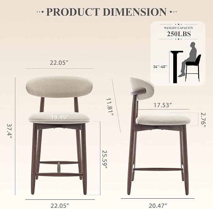 COLAMY Bar Stools with Back, Counter Height Bar Stools, Upholstered Counter - Image 2