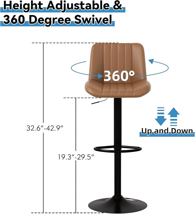 Shintenchi Swivel Bar Stools Set of 2, Adjustable Faux Leather Upholstered - Image 2
