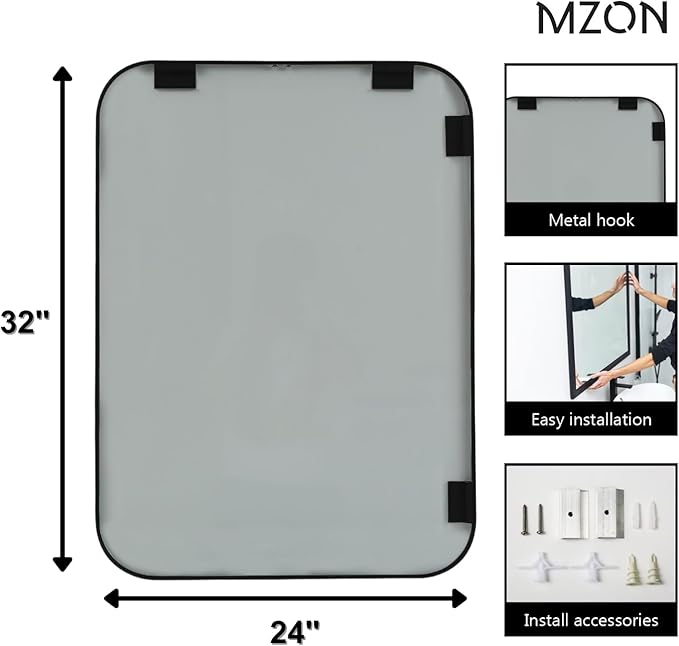MZON 24x32 Inch Matte Black Bathroom Mirror, Rectangle Wall Mirror - Image 4