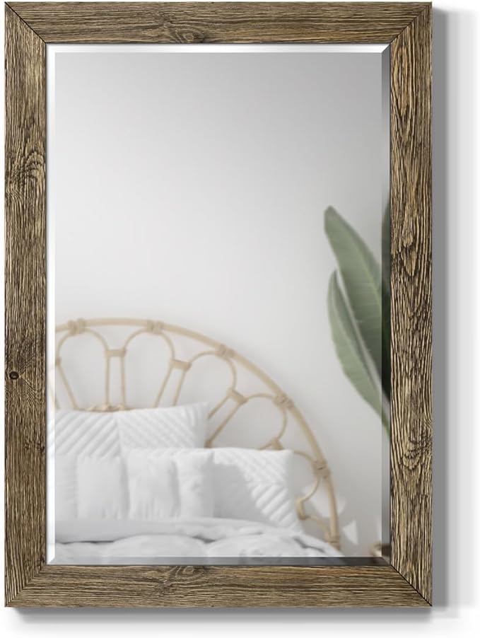 Renditions Gallery Walnut Vanity Mirror Rectangular Barnwood Framed Wall Mirror - Image 4