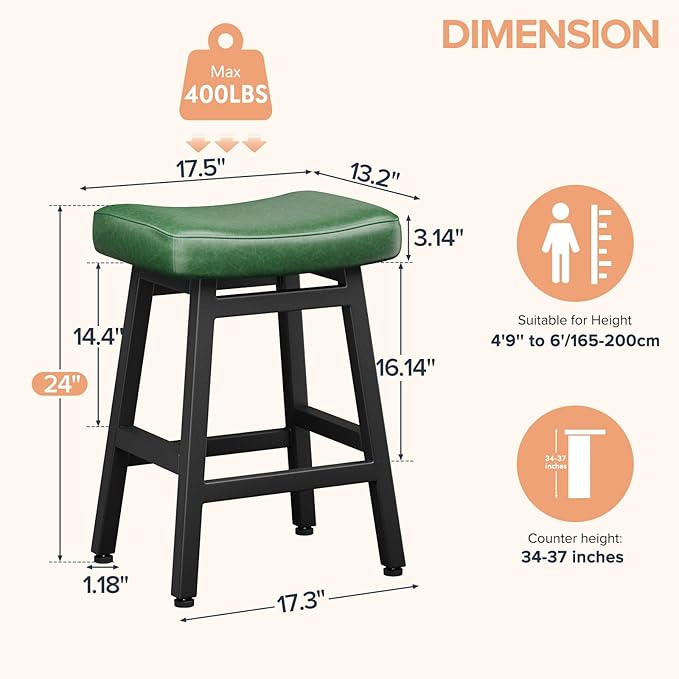 Counter Height Bar Stools Set of 2, 24 Inch Barstools - Image 2