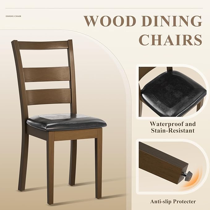 COLAMY Upholstered Dining Chairs Set of 6, PU Leather Ladder High Back Dining - Image 4