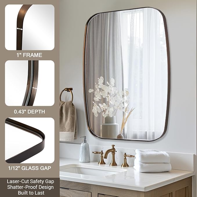 ANDY STAR Brushed Bronze Mirror, 28x36 Inch Stainless Steel Metal Frame Oblong - Image 7