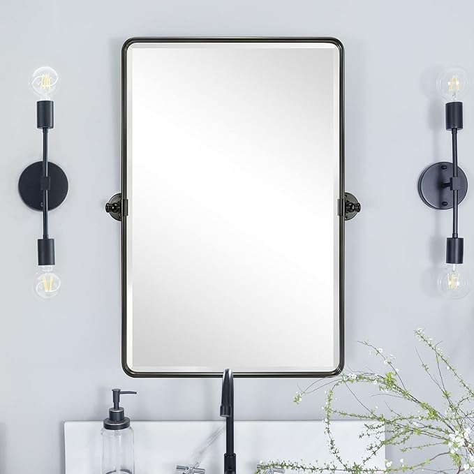 20x30'' Pivot Rectangle Bathroom Mirror Oil Rubbed Bronze Metal Framed Tilting - Image 6