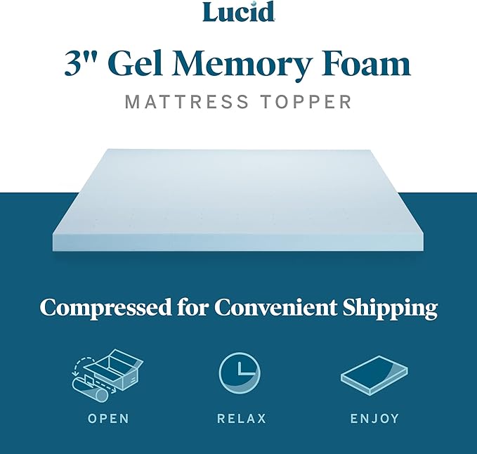 LUCID 3-inch Ventilated Gel Memory Foam Mattress Topper - Image 2