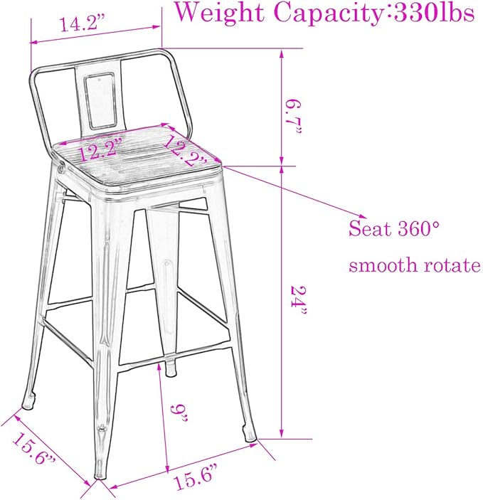 24 Inch Swivel Bar Stools Set of 4 - Image 3