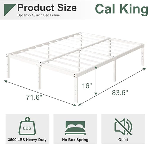 16 Inch White California King Bed Frames No Box Spring Need, Platform Cal King - Image 2