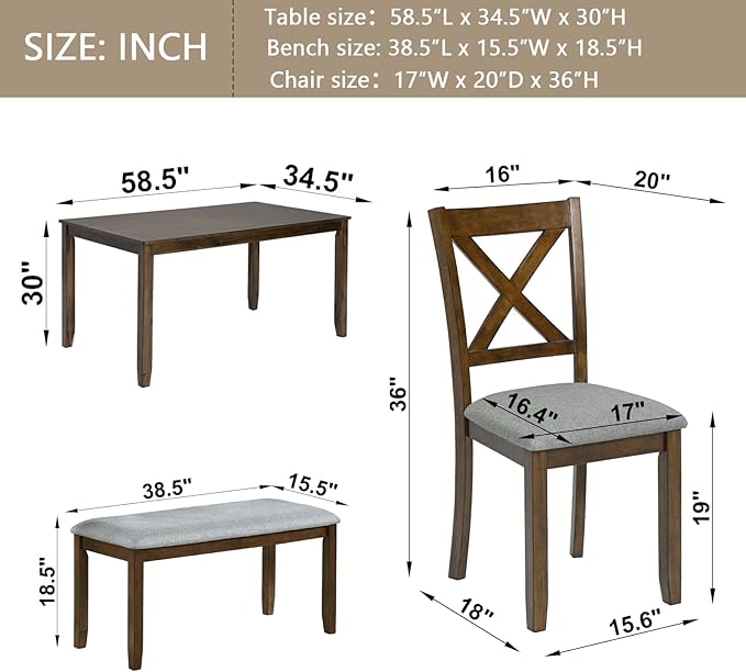 soges 6 Piece Kitchen Dining Set, Rectangular Wooden Dining Table - Image 7