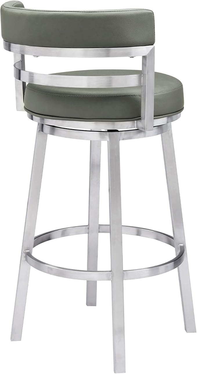 Armen Living Madrid 30" Bar Height Swivel Modern Grey Faux Leather and Brushed - Image 6