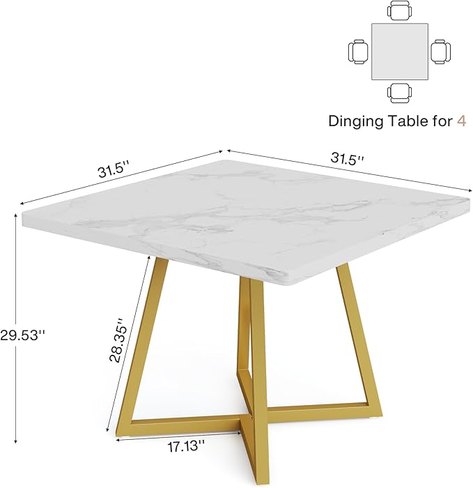 Tribesigns Square Dining Table for 10, 31.5" Modern White Dinner Table - Image 2