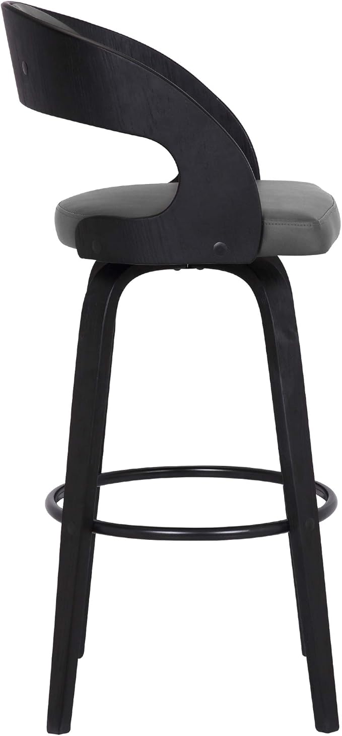 Armen Living Shelly 26" Counter Height Swivel Gray Faux Leather and Black Wood - Image 7