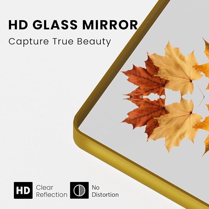 Gold Bathroom Mirror, 40x30 Inch Brushed Gold Metal Frame Mirror - Image 3