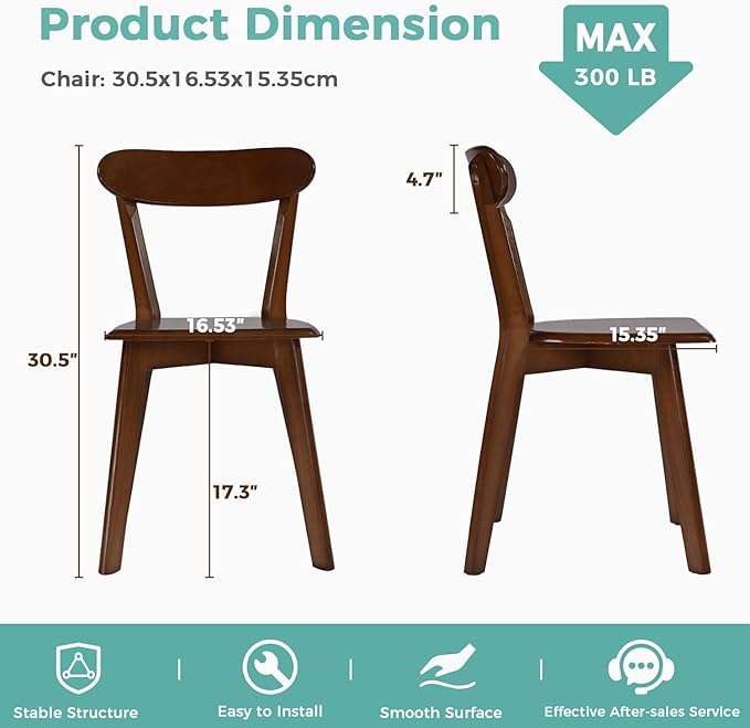 Solid Wood Dining Chairs Set of 2, Mid Century Modern Dining Room Chairs - Image 2