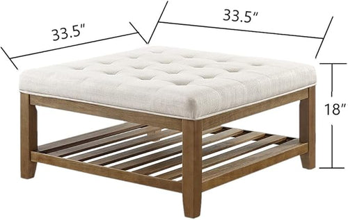 24KF Large Square Upholstered Tufted Linen Ottoman Coffee Table, Large Footrest - Image 2