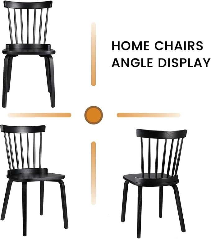 Unovivy Wood Dining Chairs Set of 6, Windsor Farmhouse Spindle Back, Widen Seat - Image 7