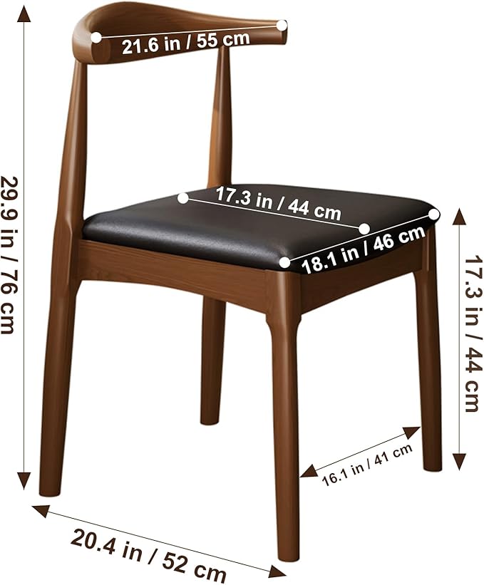 Solid Wood Dining Chair with Walnut Finish Mid Century Modern Upholstered PU - Image 2