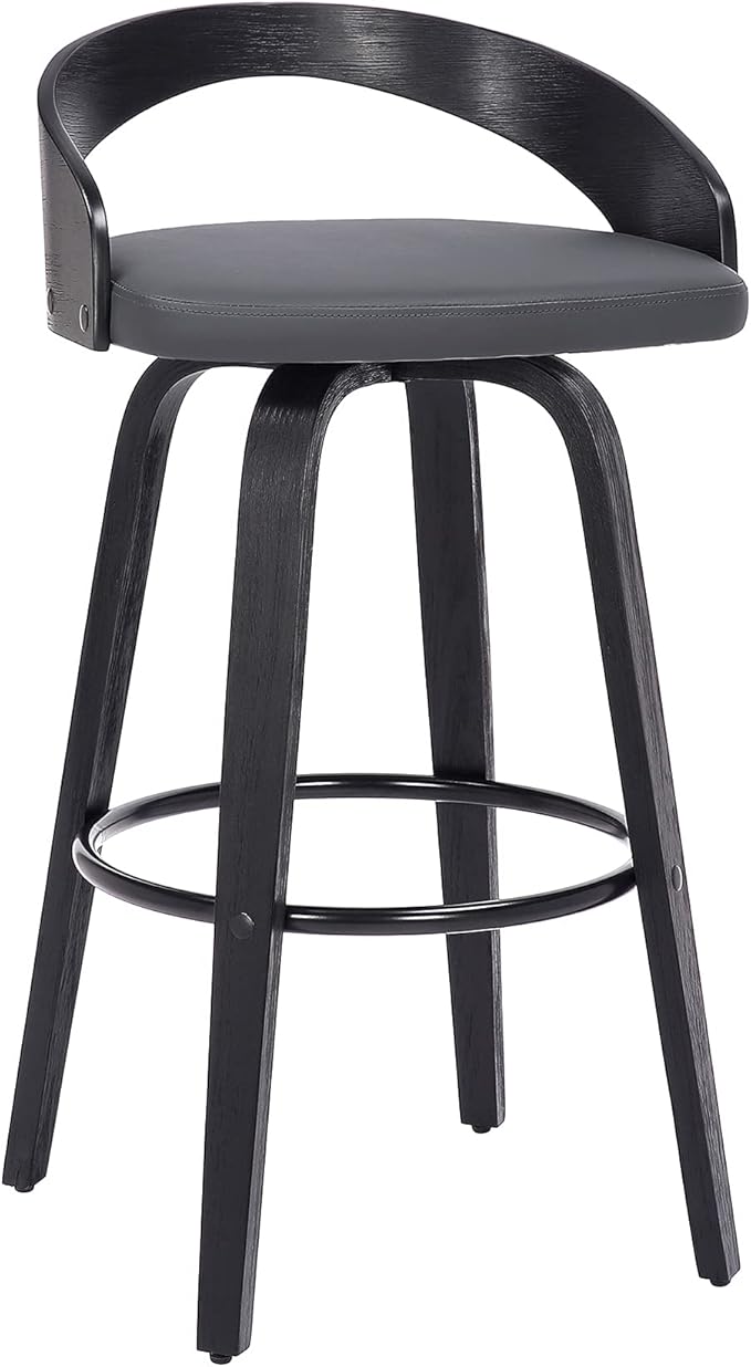 Armen Living Sonia 26" Counter Height Swivel Gray Faux Leather and Black Wood by ArmenLiving