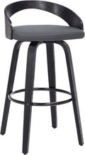 Armen Living Sonia 26" Counter Height Swivel Gray Faux Leather and Black Wood by ArmenLiving