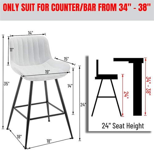 24’’ Bar Stools Set of 2 Modern Barstools White Bar Stools - Image 2