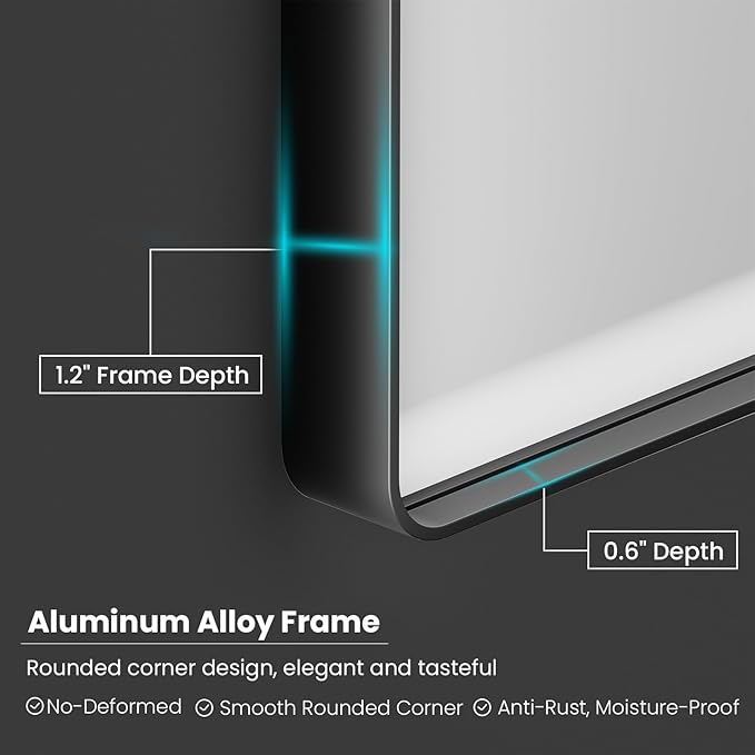 Black Bathroom Mirror 60X40 Inch, Rounded Rectangle Matte Bathroom Vanity Mirror - Image 4