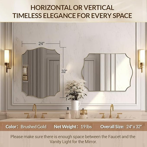 24x32 Gold Mirror, Brushed Gold Scalloped Mirror - Image 2