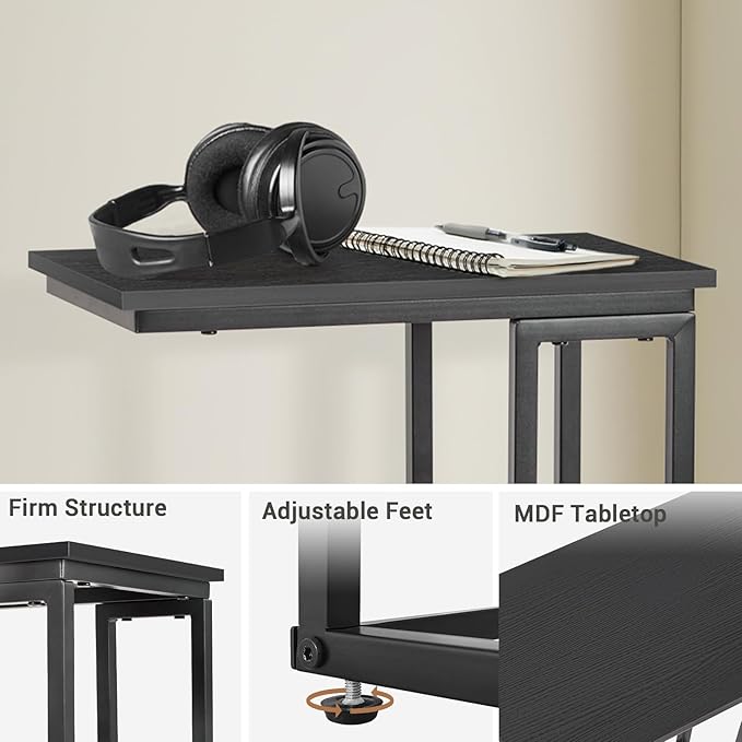 C-Shaped End Table, TV Tray Set of 2, Couch Side Laptop Desk, - Image 6