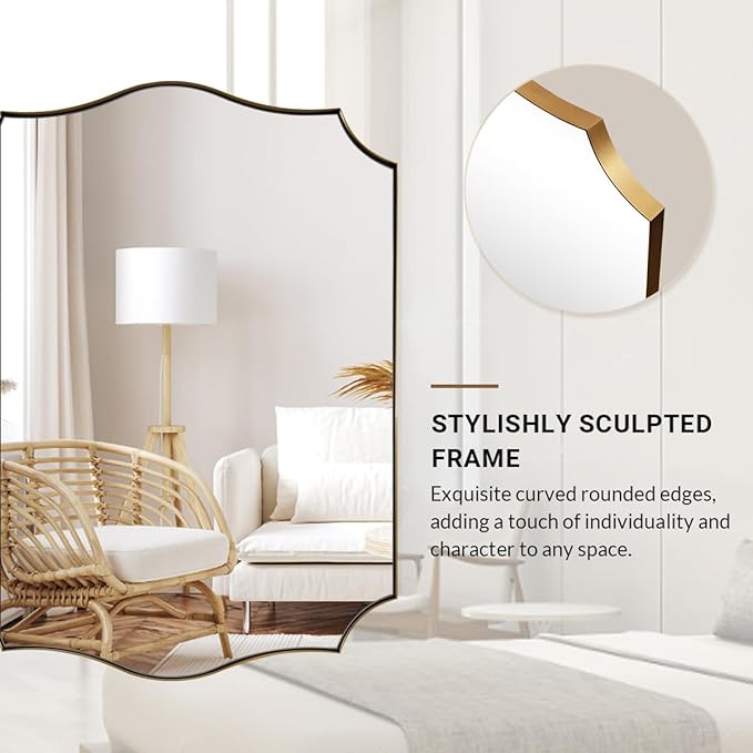 ANDY STAR Bathroom Mirror, 28x36 Inch Brushed Gold Vanity Mirror, Stainless - Image 8