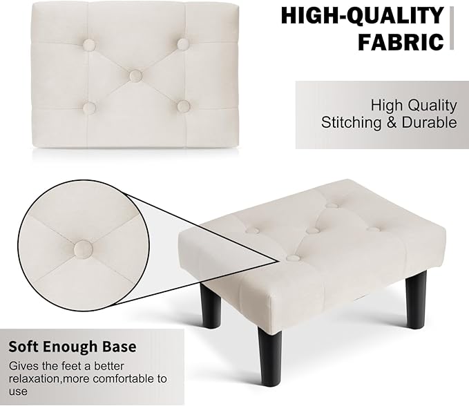 HOUCHICS Small Footstool Ottoman, Velvet Soft Footrest Ottoman - Image 6