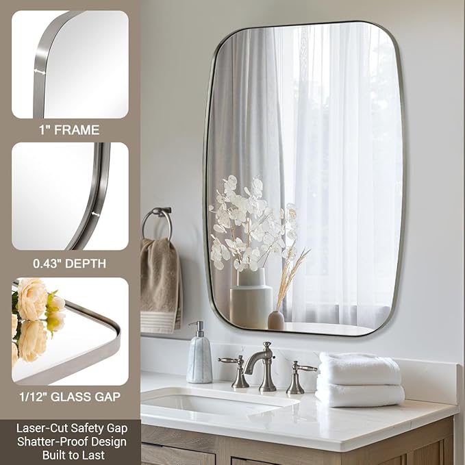 ANDY STAR Brushed Nickel Bathroom Mirror, 30x40” Oblong Mirror - Image 4