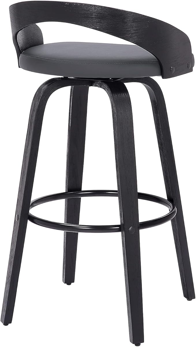 Armen Living Sonia 26" Counter Height Swivel Gray Faux Leather and Black Wood - Image 8