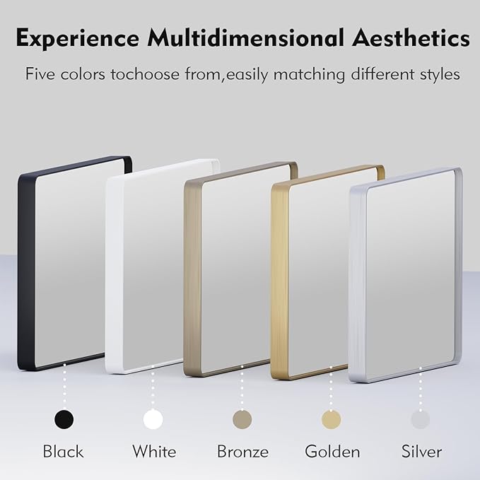 Black Bathroom Mirror 24X32 Inch, Rounded Rectangle Matte Bathroom Vanity Mirror - Image 5