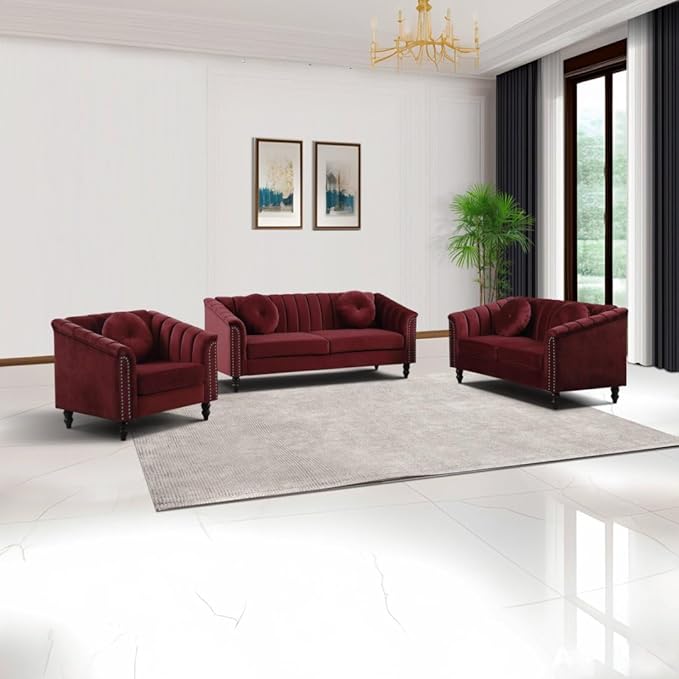 60" Loveseat Sofa, Microfiber Chesterfield Upholstered Sofas Love Seat - Image 2
