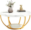LITTLE TREE Round Coffee Table, 2-Tier Golden Metal Legs Accent Center Table by LITTLETREE