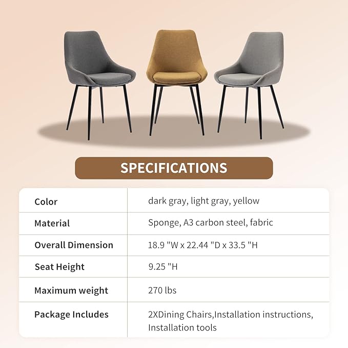 Dining Chairs Set of 2 Ergonomic Living Room Chairs Dark Grey Kitchen Chairs - Image 8