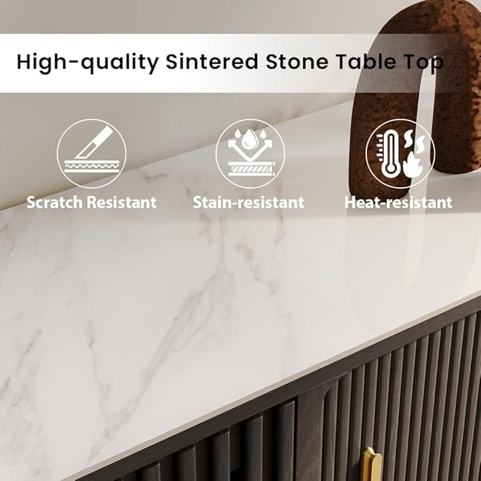 POVISON Sliding Tambour Door TV Stand, Mid Century Modern Sintered Stone TV - Image 4