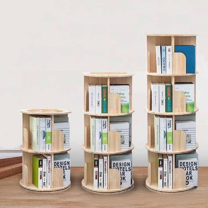 Heehee Wooden Rotating Bookshelf 360 Display Floor Standing Bookcase Storage - Image 3